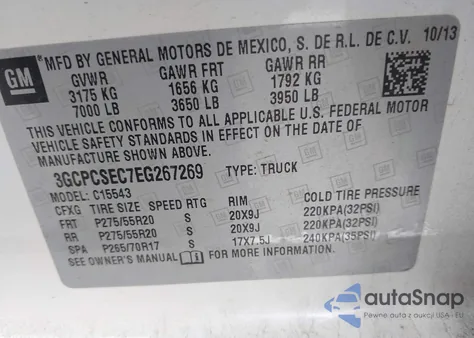 2014 Chevrolet Silverado 1500 2Lz from USA, damaged, VIN 3GCPCSEC7EG267269
